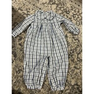 Little English Blue Plaid One Piece Baby Outfit Size 9 Months
